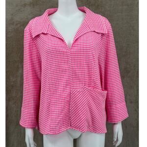 Cali Girls Top Womens Large Pink Gingham‎ Stretch Artsy Picnic Summer Lagenlook